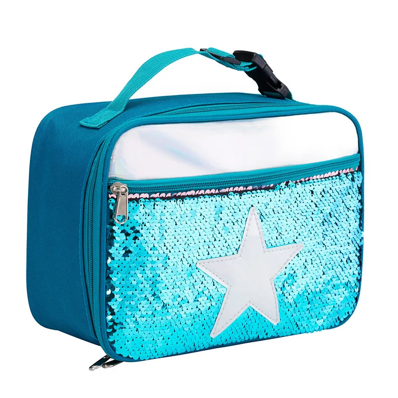 Large Capacity Cartoon Anime Student Sequin Kids Lunch Bag Portable Laser Stitching Thermal Insulation Picnic Lunch Box BagLB384