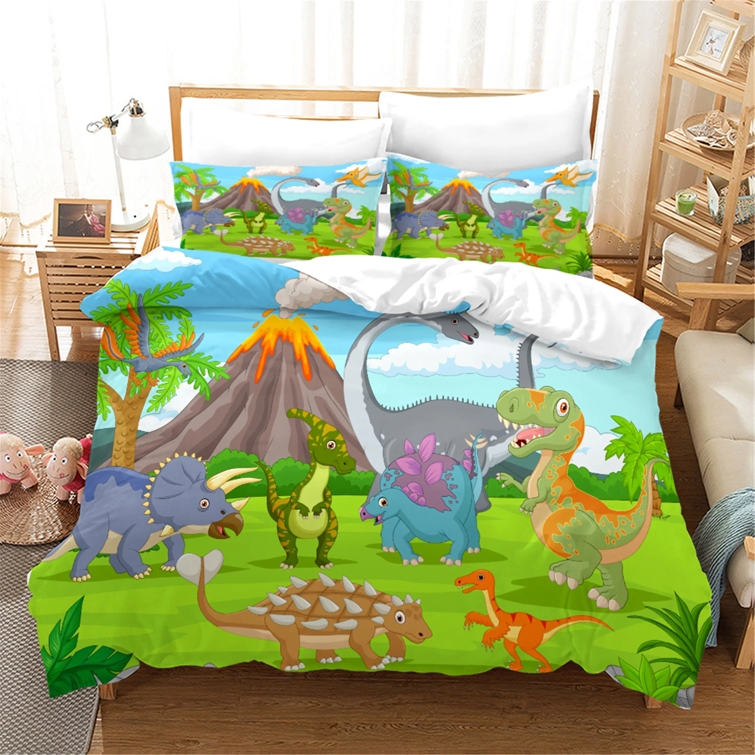 

Cartoon Cute Bedding Set Dinosaur Printed Duvet Cover Bedclothes 2/3pcs Home Textiles Luxury High Quality Bedspread Queen Size