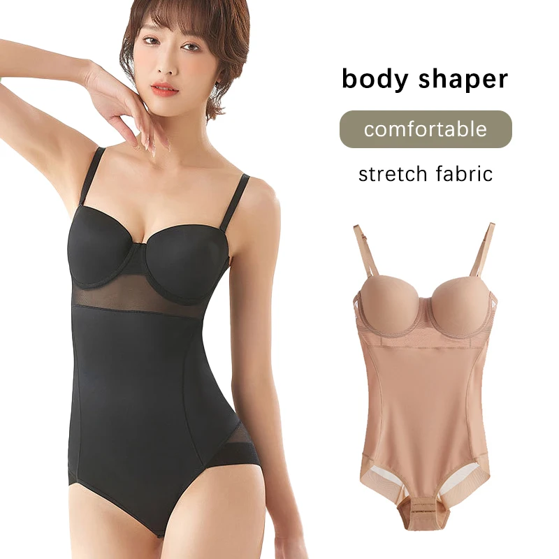 Damen Vintage Bodysuit Unterwäsche Verstellbare Bügel-Bodysuits Schwarz Dehnbar Nahtlose Shapewear Beige – Detail 7