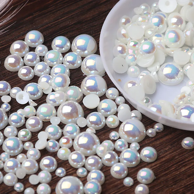 Ab Ivoor Half Parel Gemengde Grootte Van 1.5Mm Tot 10Mm Diy Craft Abs Resin Plaksteen Half Ronde Imitatie parels Voor Telefoon Decoratie