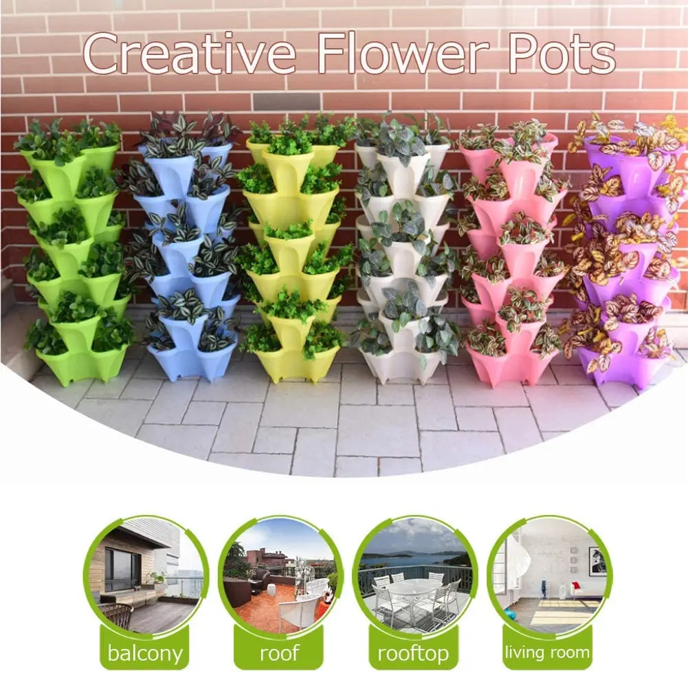 

NEW PP 6 Layers Stackable Gardening Flower Pots Vertical Planter for Indoor Outdoor Strawberry Fruit Vegetable Herb with Wheel