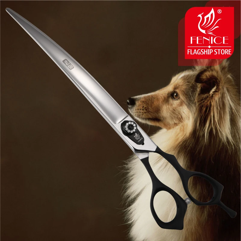 Fenice 7.5/8.0/ 9.0 inch Professional Pet Grooming Scissors Safety Dog Shears Hair Cutting Curved Scissors with Comb