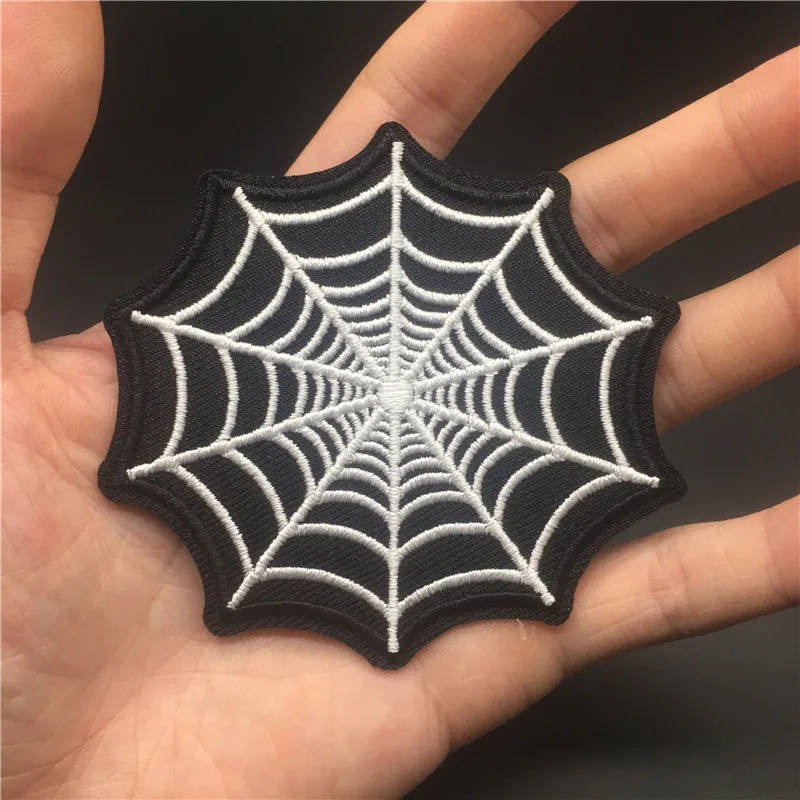 Black White Cobweb Clothes Patch Size:8.6x7.8cm Stickers For Clothes Stripes Embroidered Ironing On Badges Patches