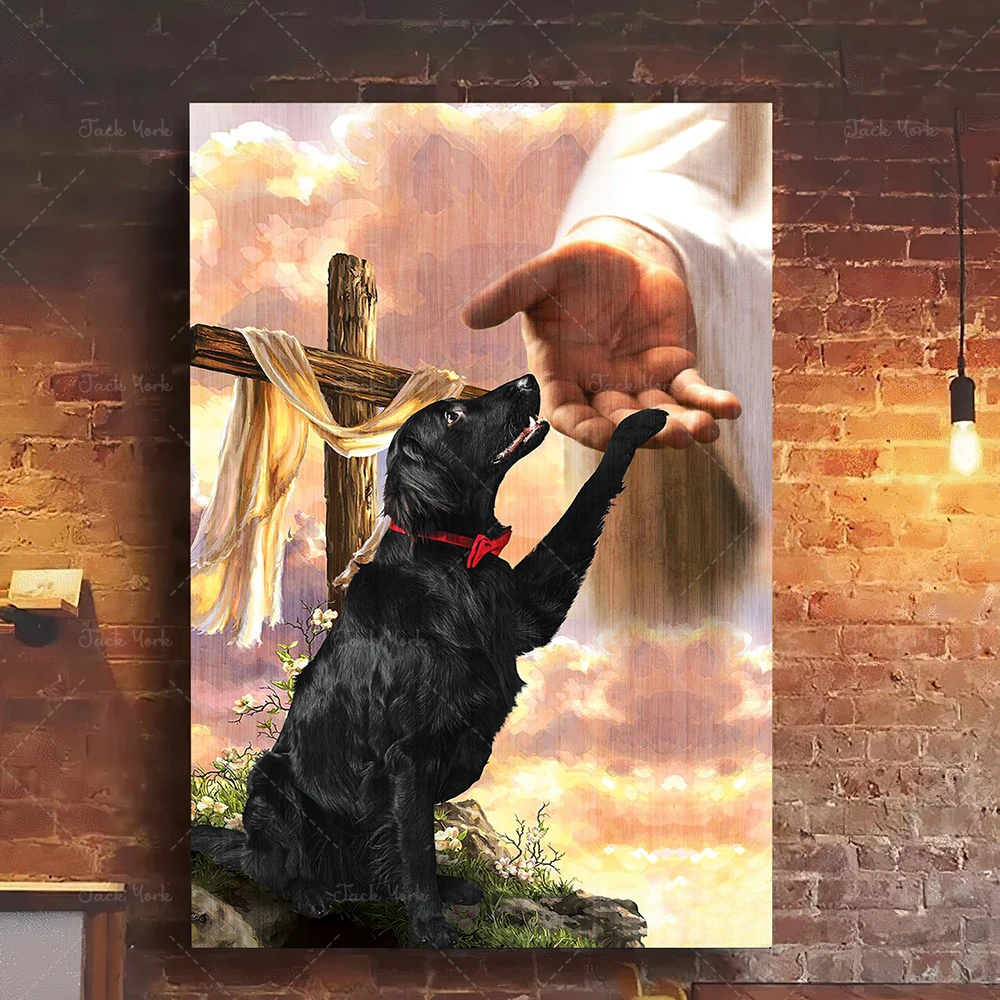 Black Retriever God Hand Canvas Wall Art Dog Breed Abstract Painting Home Decor Unframed Ready to Hang