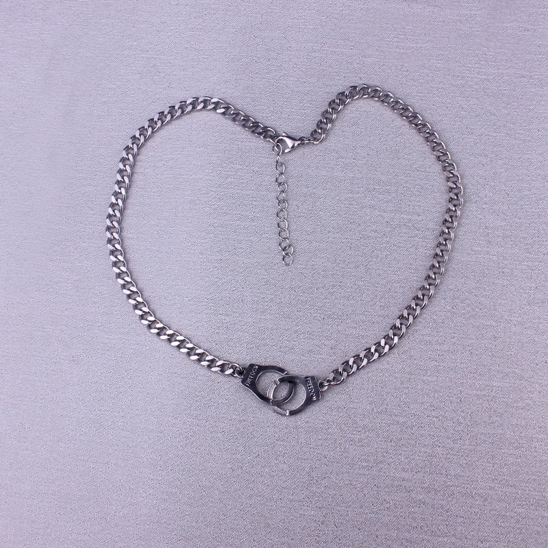 Chain Width 6MM All Stainless Steel Hiphop Punk Handcuff Necklace For Women Men Cool Rock Chokers Necklaces Jewelry di204