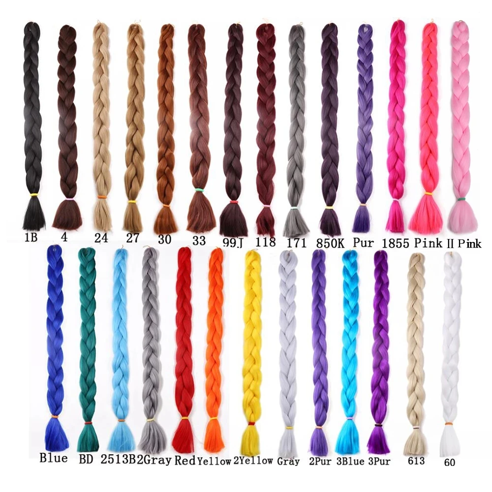 Extensions capillaires synthétiques Kanekalon, 41 pouces, 165g, pour tresses Afro, bleu, rose, violet, Crochet, vente en gros