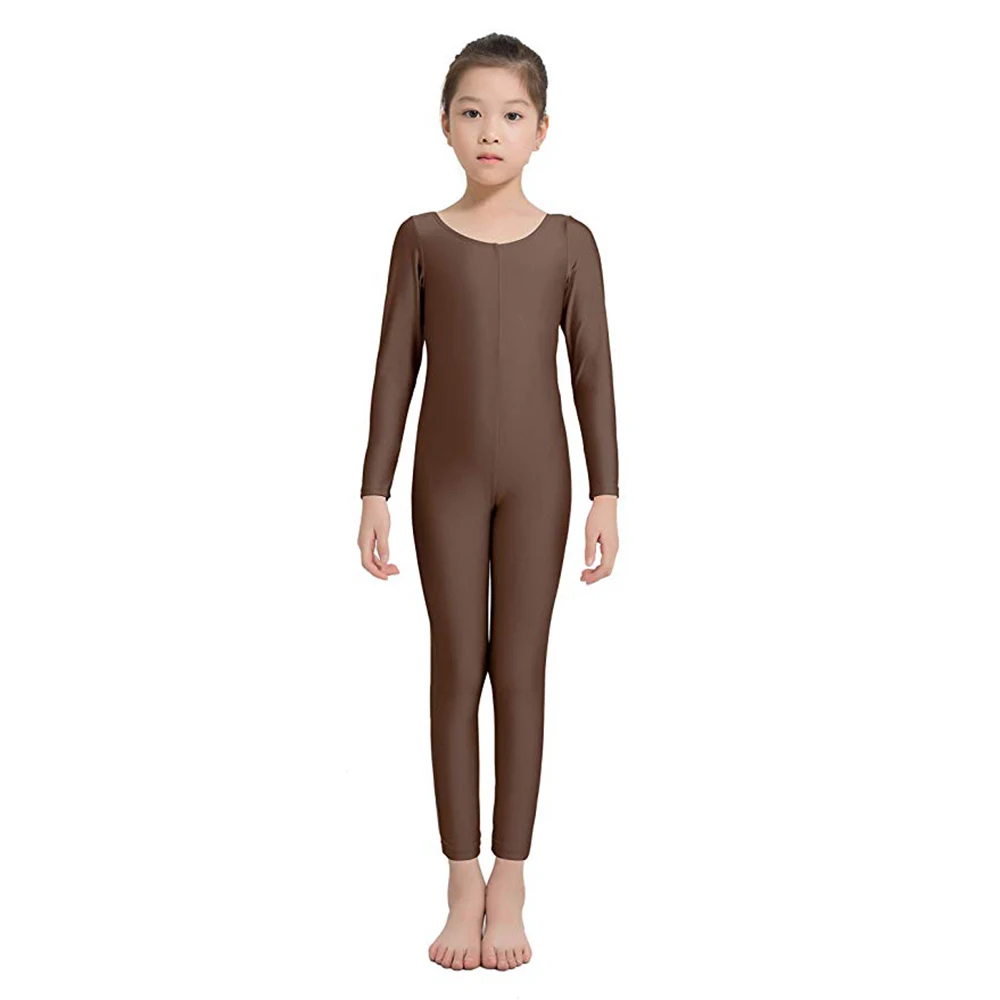 AOYLISEY Girls Black Long Sleeve Unitard Boys Bodysuit Spandex Full Body Kids Jumpsuit Scoop Neck Dance Costumes Unitards