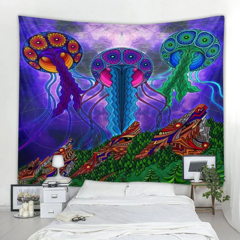 

Psychedelic scene big tapestry home decoration mandala wall hanging magic witchcraft hippie bohemian decoration yoga mat