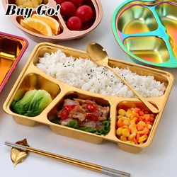 304 Stainless Steel Non-Magnetic Fast Food Divided Tray Lunch Container Food Dinner Snack Plate With Lid for Kids School Canteen