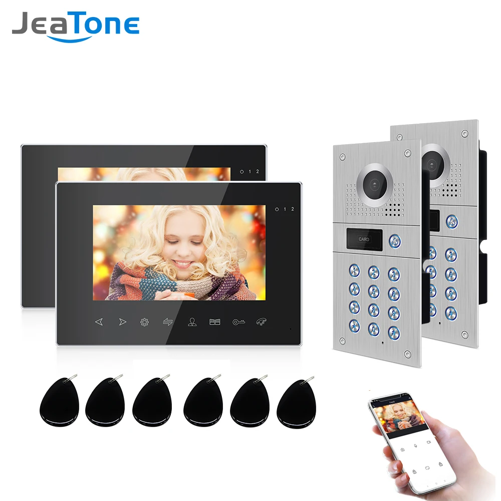 Jeatone WiFi Video Intercom System Kit IP Video Door Phone Unlock Doorbell Camera 7inch 1080p Screen Monitor for Home Security