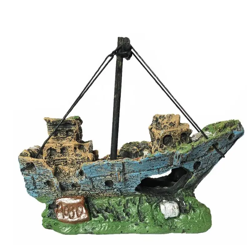 Décor d'aquarium en résine, navire coulé, bateau à voile, destructeur de grotte d'aquarium de poissons, décoration d'aménagement paysager