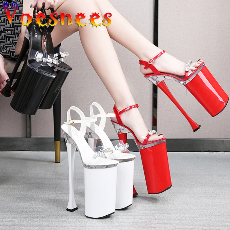 

Pole Dance Shoes 2021 Summer Super High 26CM Platform Sexy Diamonds Thin High Heels Black Red Sandals for Girls Modern Sandals