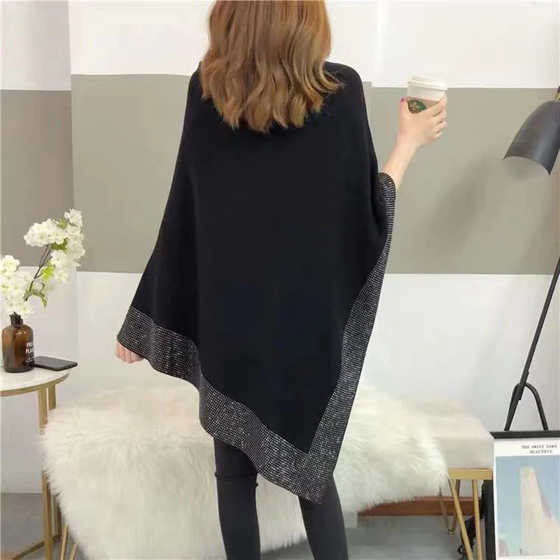 2023 Frühling neue Diamant Luxus Wolle Strick Umhang Fledermaus Cape Pullover Mode warm o Hals lose Umhang Poncho Pullover Schal Mantel