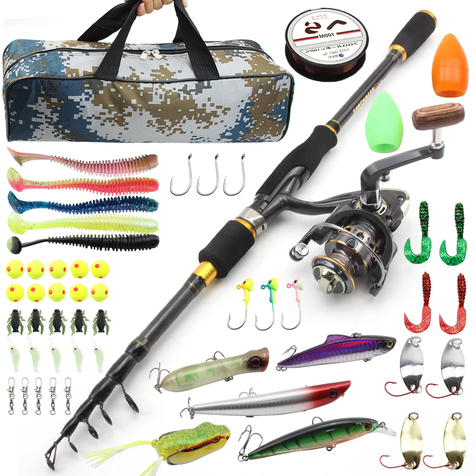 NEW 1.8m2.1m2.4m2.7m Rod Reel Combos Carbon telescopic Fishing Rod Soft bait Fish hook Fishing line Bag set Novice fishing pole