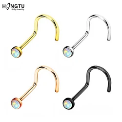 HONGTU 1Pc Opal Nose Screw Rings 20g Steel Nose Piercing Body Jewelry Indian Nose Stud for Women Girls Round Nostril Piercings