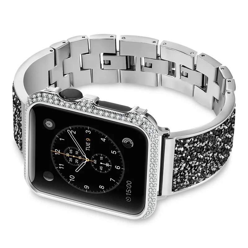 Metal diamond strap for Apple watch 7 6 5 4 se 44mm 40mm Woman Comfortable Replacement Bracelet Strap for iwatch 3 2 1 42mm 38mm