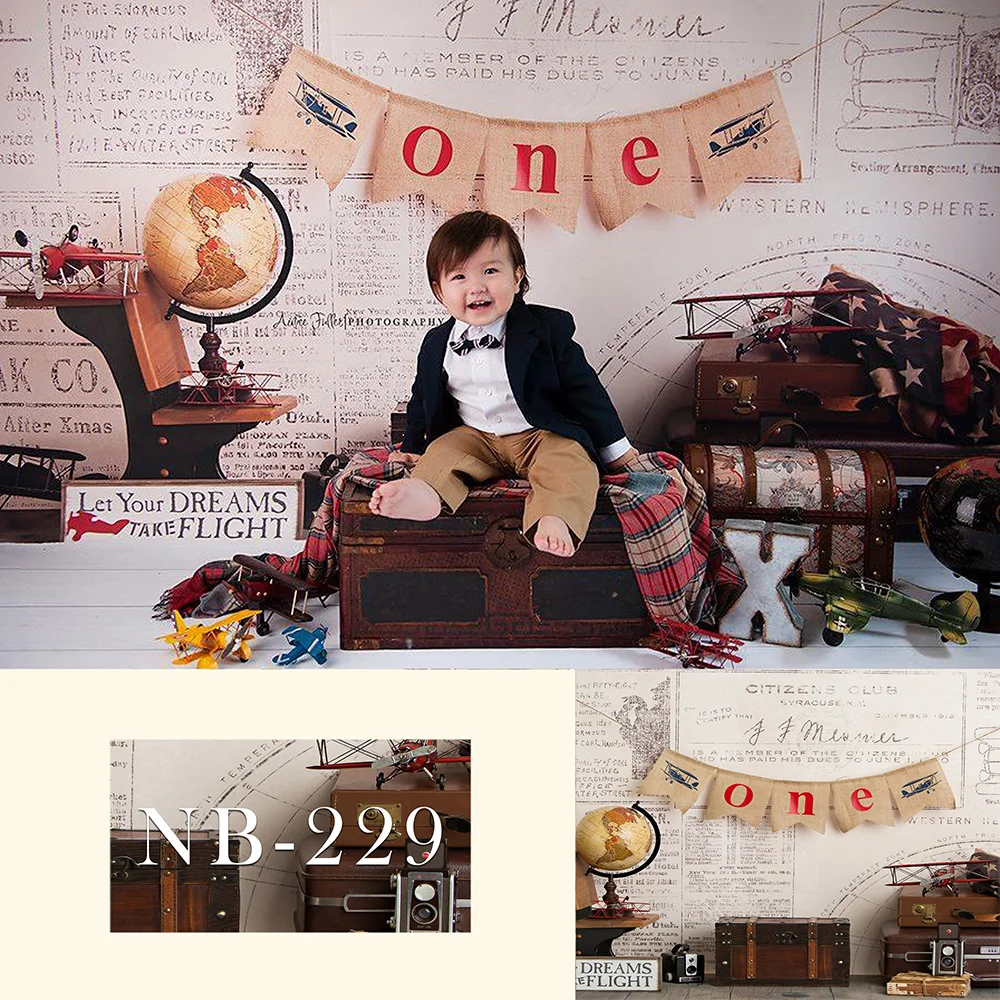 

Mehofond Newborn 1st Birthday Party Backdrop Travel Suitcase Airplane Baby Portrait Photography Background Photo Studio Props