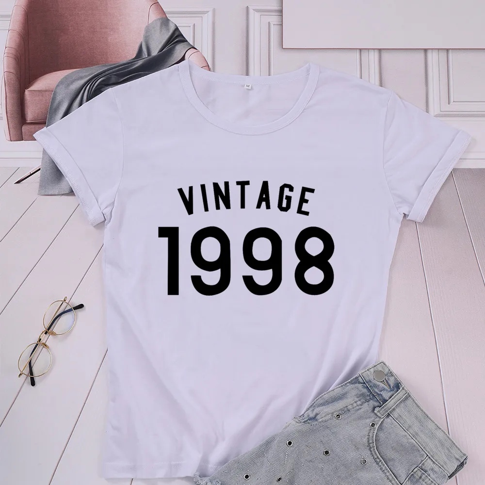 Vintage 1998 22th Birthday Birthday Gift Shirt Fashion Aesthetic Short Sleeve Tops Funny Cotton Women Girl Tshirt Round Neck Tee