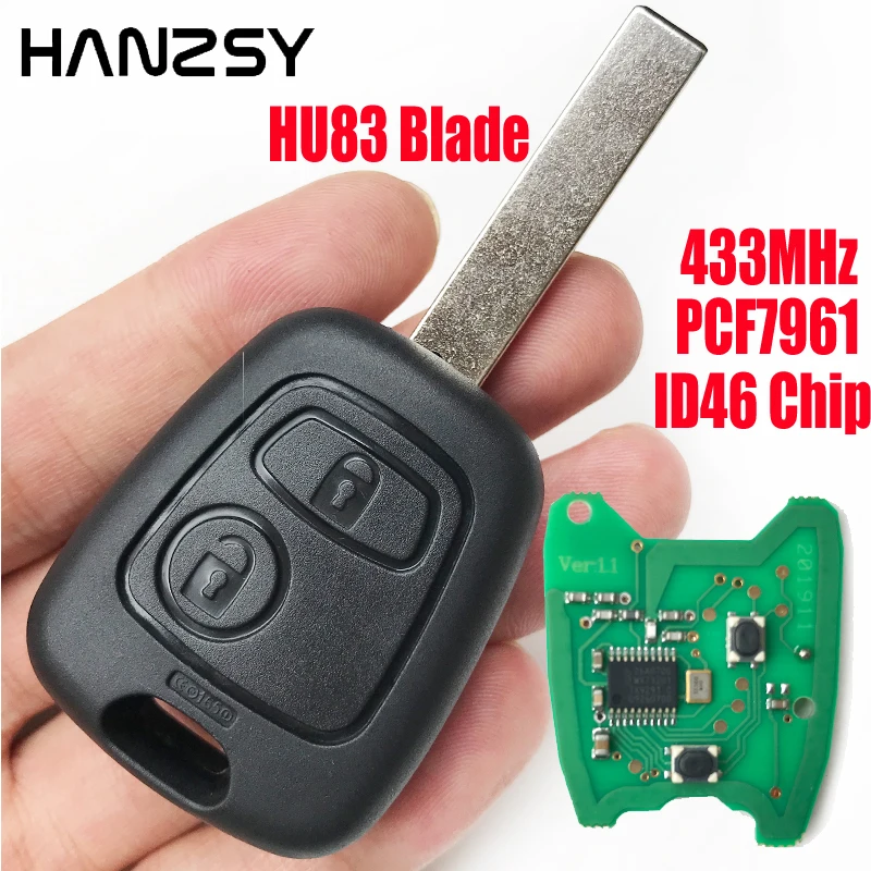 

2 Buttons 433Mhz PCF7961 ID46 Chip For PEUGEOT 307 Complete Car Remote Key HU83 Blade