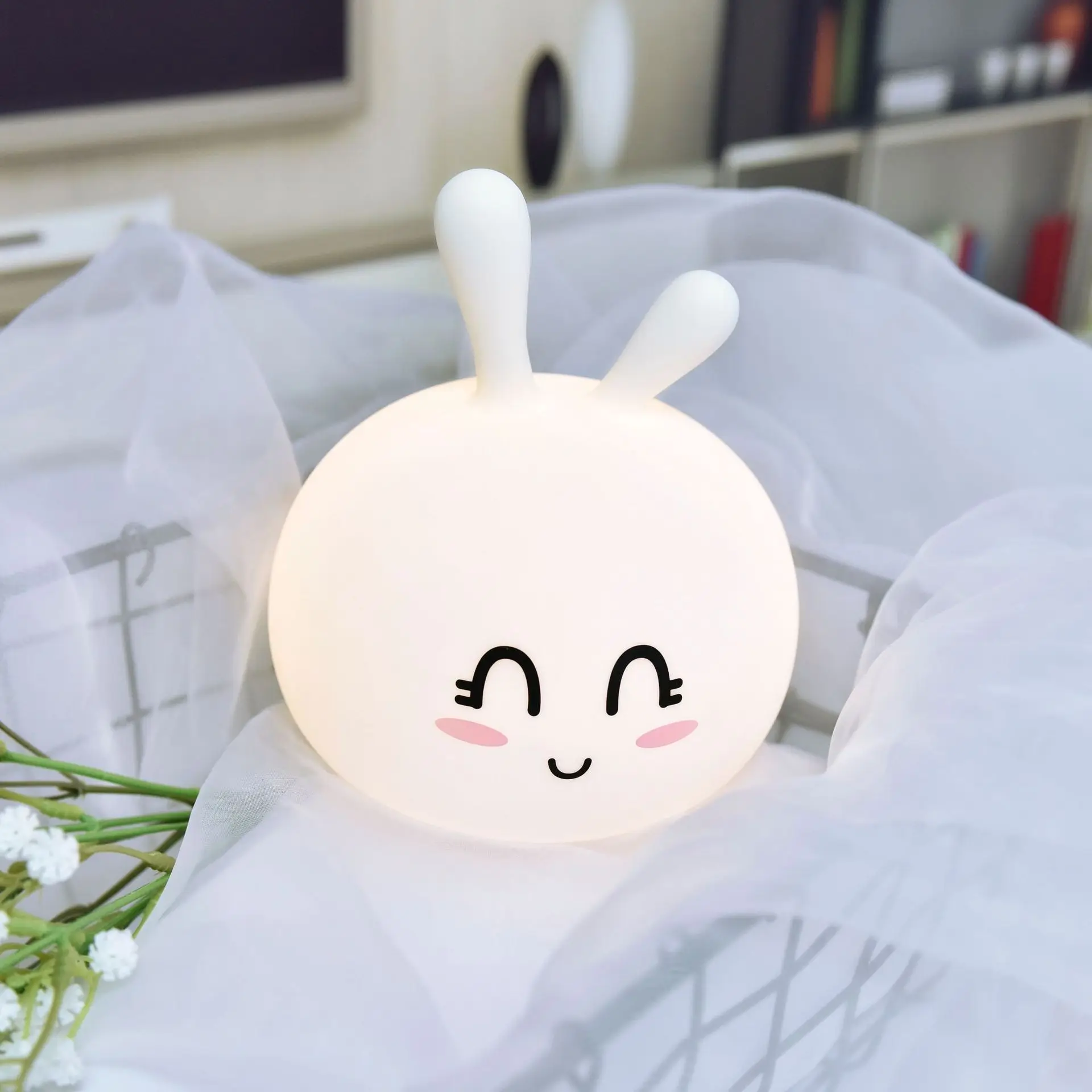 Cute Bunny Silicone Night Light  LED Atmosphere Bedside Lamp USB Rechargeable Decorative Ambient Desk Lamp Children's Gift