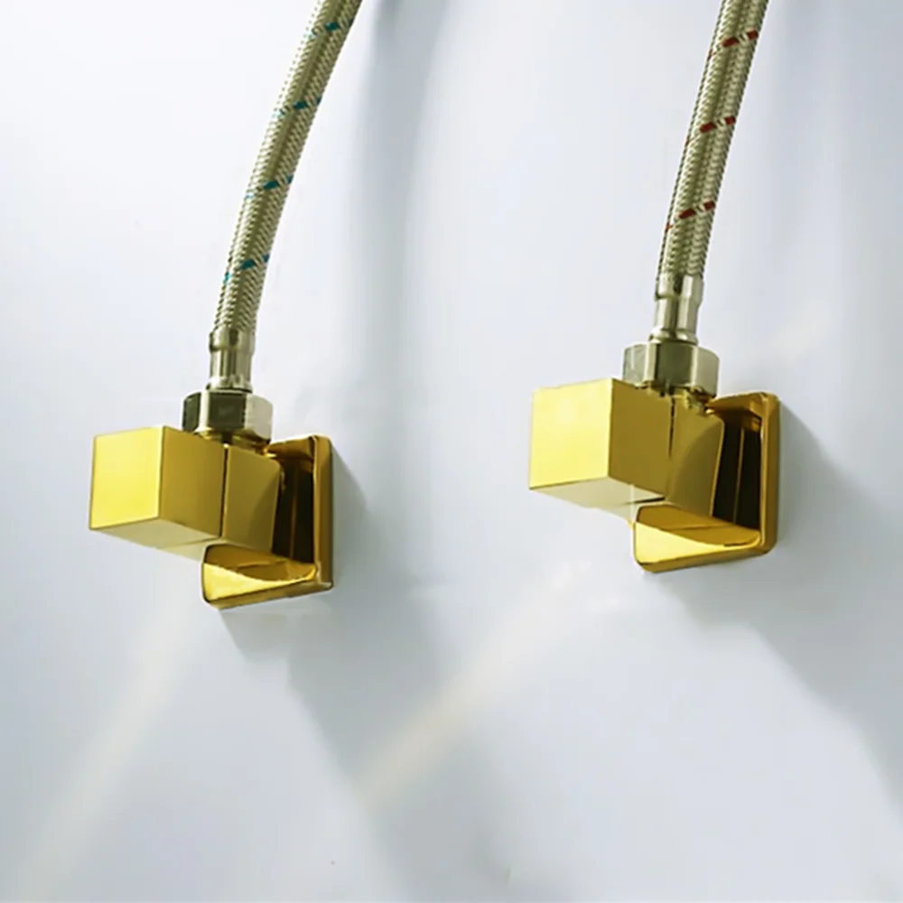 Latón de titanio g1/2, cuarto de baño de latón macizo, válvula de ángulo cromado pulido, accesorios de baño negros