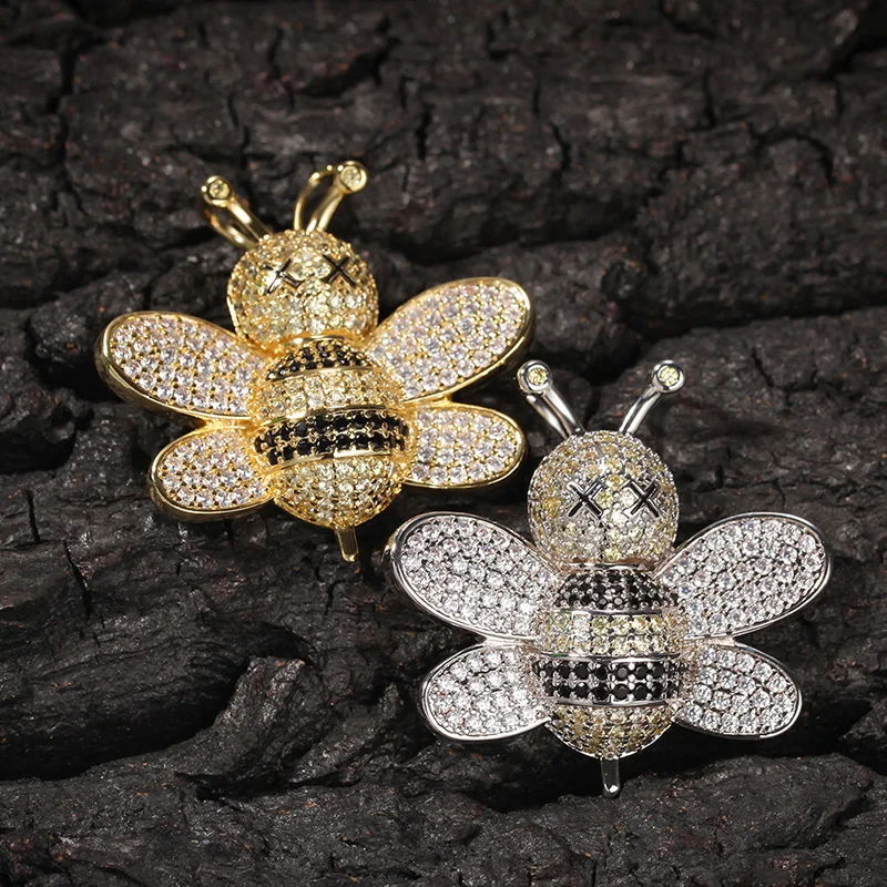 

Hip Hop AAA Cubic Zirconia Paved Bling Iced Out Solid Bee Pendants Necklace for Men Women Fashion Jewelry Drop Shipping