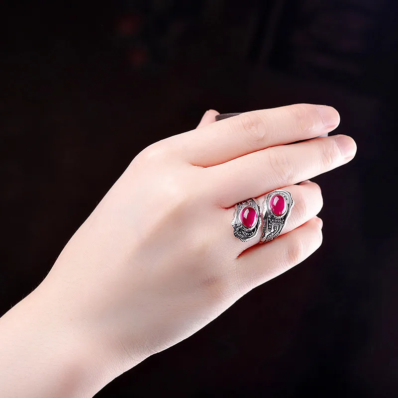 925 selling Thai silver precision sterling silver jewelry women's opening red corundum ring