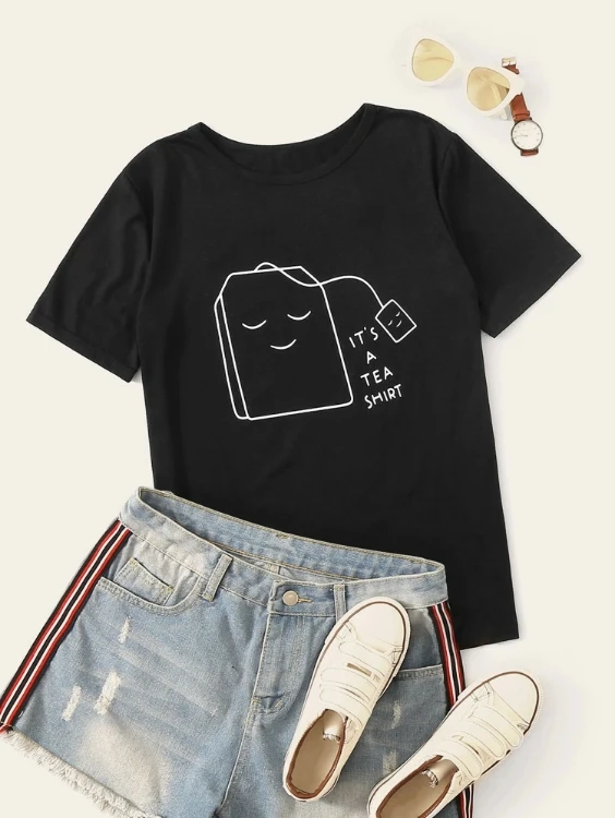 T-shirt «it's A Tea» à manches courtes pour femme, vêtement à la mode, en coton, col rond, décontracté, Kawaii, grande taille