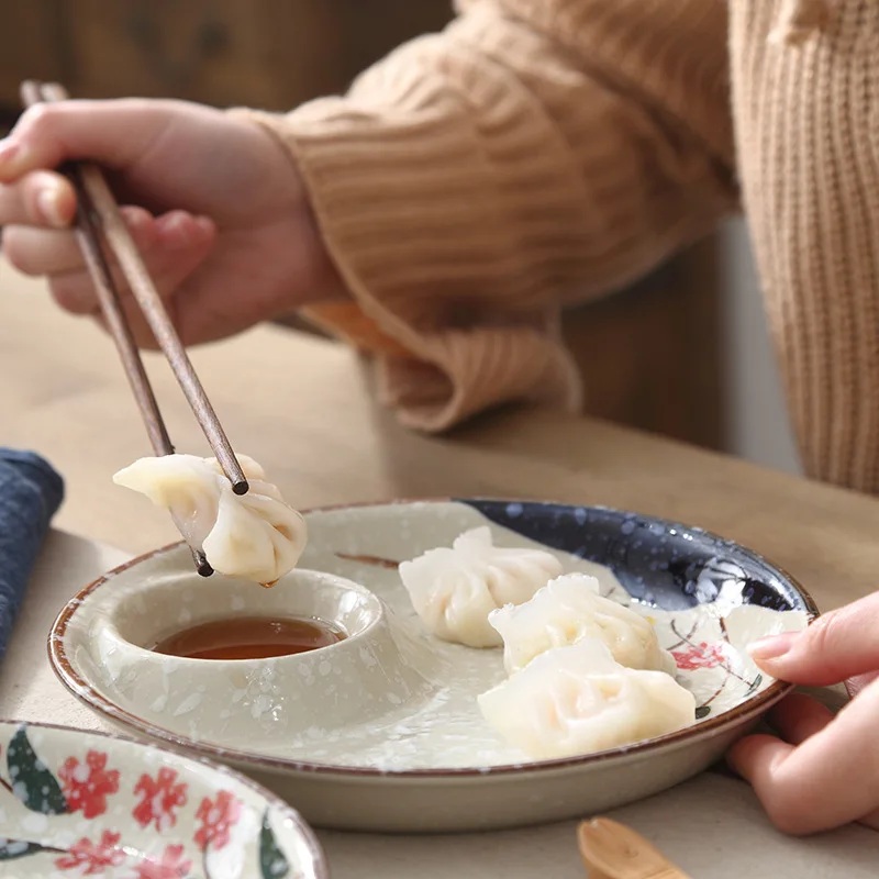 LingAo Japanese Ceramic Tableware, Dumpling Dish and Vinegar Dish, Suitable for Home, Restaurant and Hotel