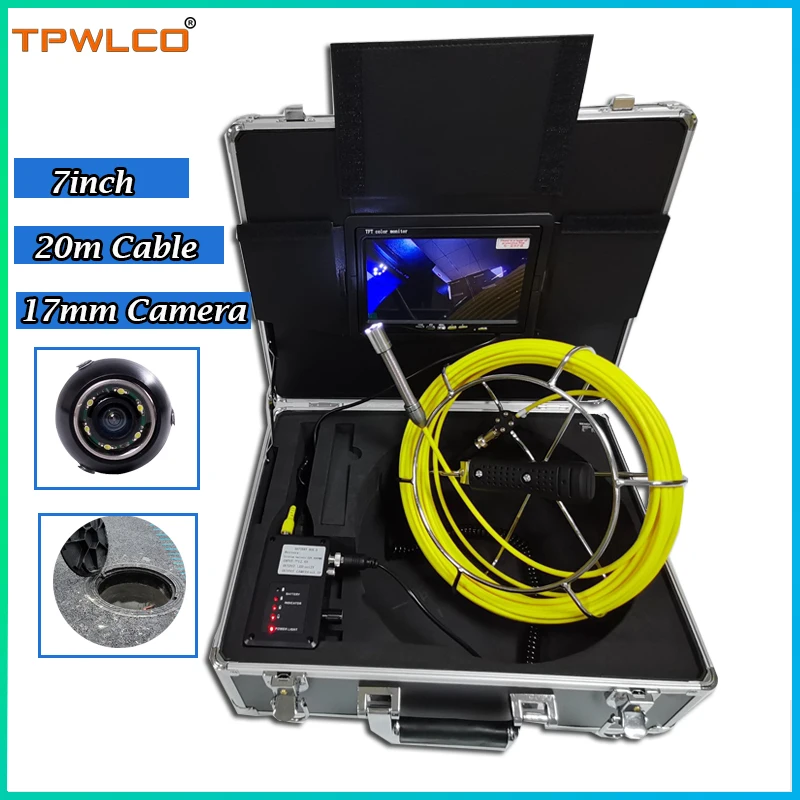 

20m Cable Reel 17mm Pipe Sewer Endoscope Video Camera 6 LEDS 7inch LCD Monitor Waterproof Plumbing Industrial Inspection System