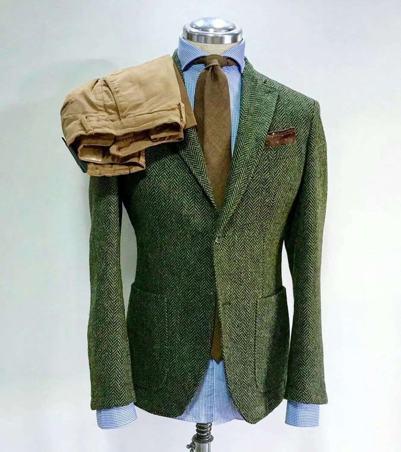 Winter Groen Tweed Business Mens Coat Suits Hoge Kwaliteit Warm Mannen Smokings Heren Prom Diner Blazer Pak Slechts Een Jas