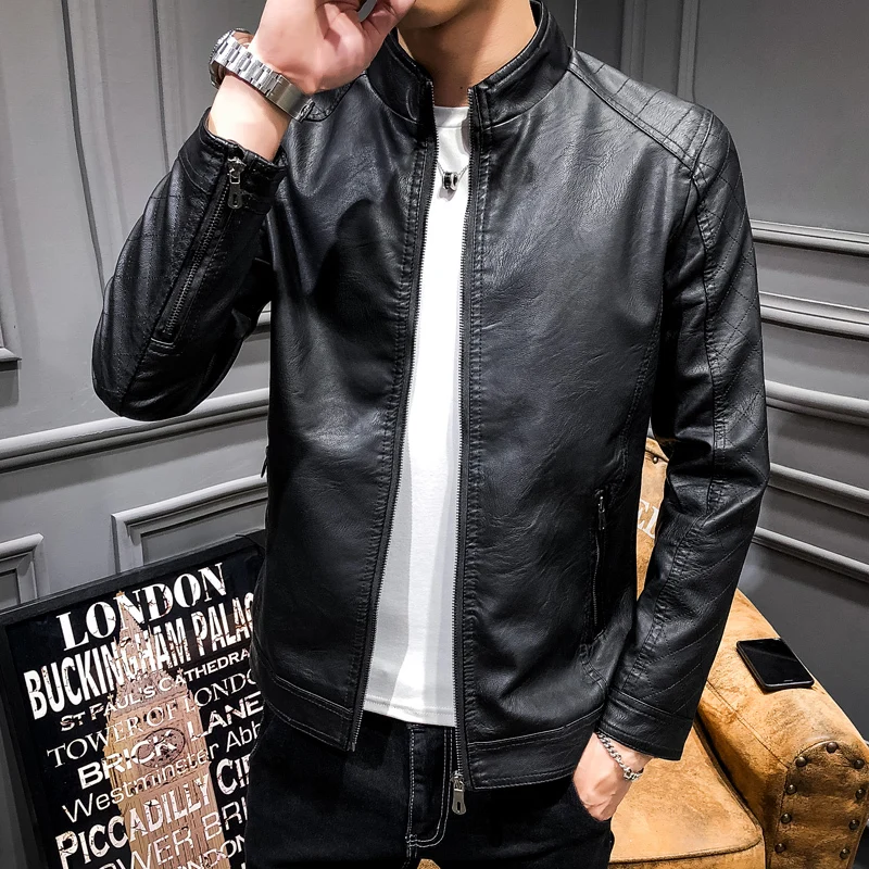 

Genuine PU Leather Jacket Men Fashion Autumn Leather Coat 2020 Streetwear Moto Jaqueta De Couro Slim Fit Jakcets LW1325