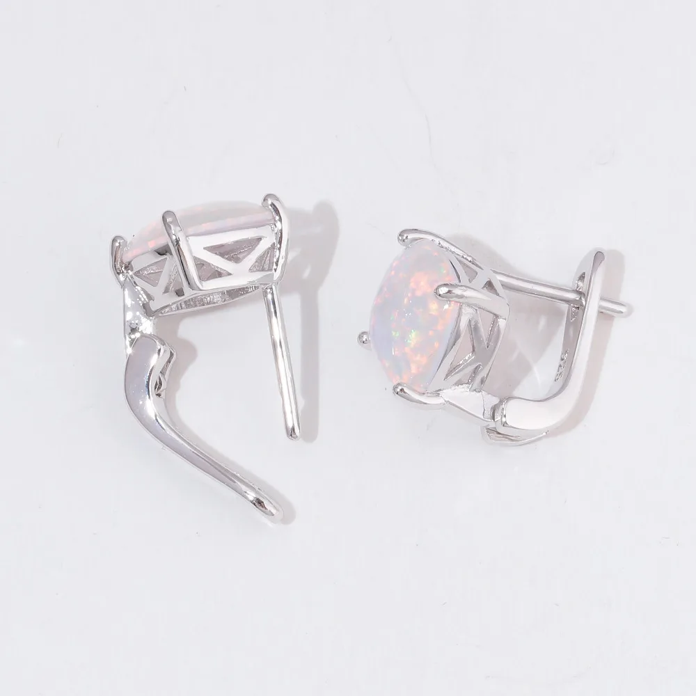 CiNily Minimalist White Fire Opal Stud Earrings Silver Plated Large Square Stone Earring Easy Chic Summer OL Jewelry Girl Woman