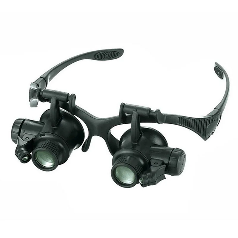 Black Watch Magnifier High Zoom Headband Eyewear Magnifying Glasses 2 LED Illuminated Magnifier Watch Repair Glasses