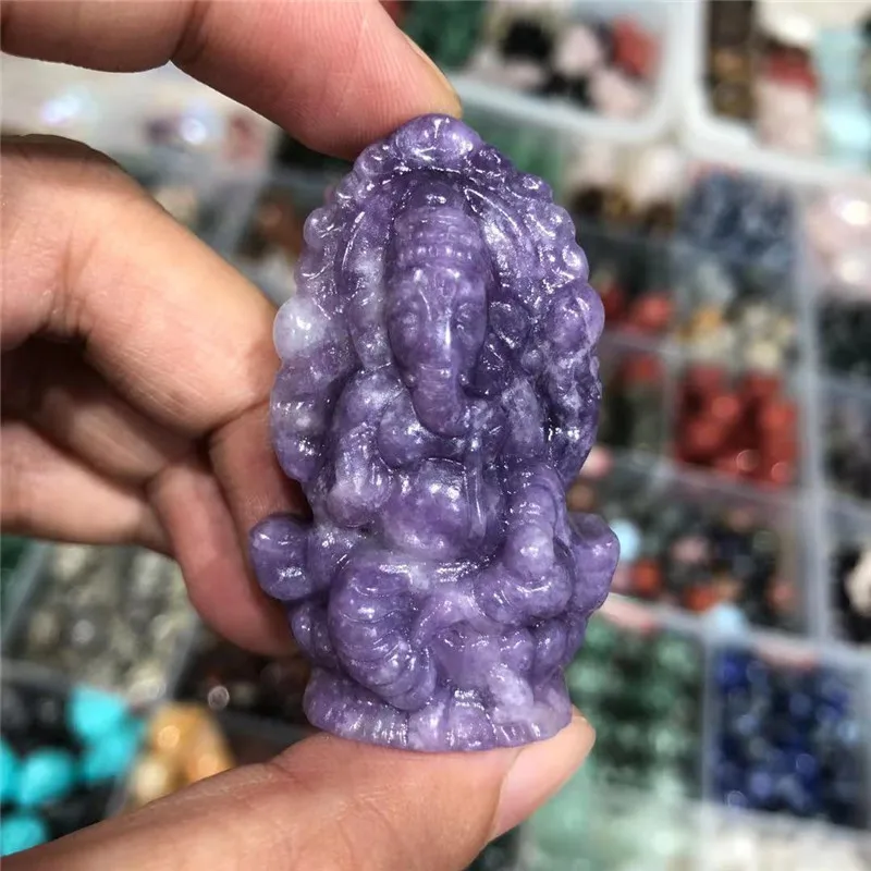 Healing Stone Natural Labradorite Hand-carved Purple Lepidolite Carving Elephant God For Home Decoration