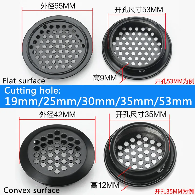 10pcs/Lot Wardrobe Cabinet Mesh Hole Round Black/Silver Air Vent Louver Ventilation Cover Stainless Steel Furniture Fittings