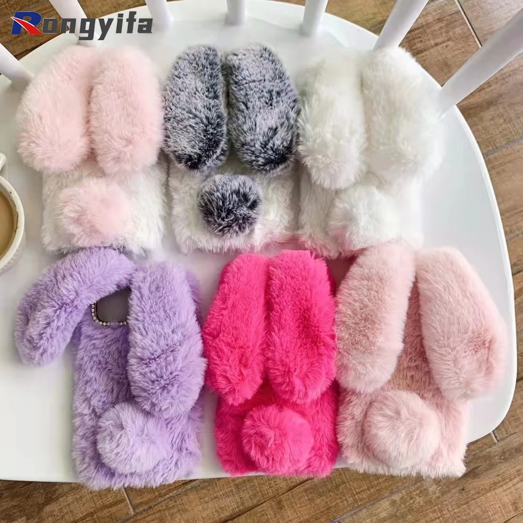 

Plush Fur Rabbit Case For Motorola Moto E G8 G7 Power Lite Play E6 G6 Plus E6S E6 Warm Phone Cover Cute Fluffy Case