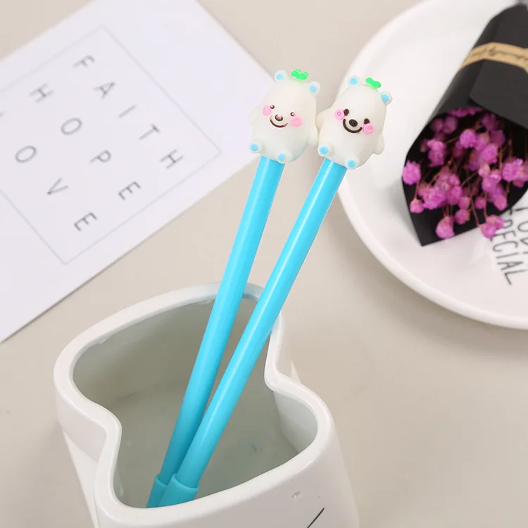 24 pcs Cute student cartoon bear gel pen office supplies pen creative test black stationery stationery for school