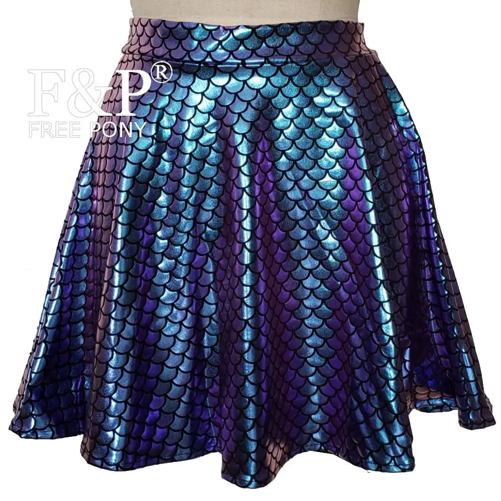 Iridescent Holographic Rave Mermaid Costume High Waisted Skater Skirt Burning Man Festival Pole Dance Bottom Gogo Wear Clothing