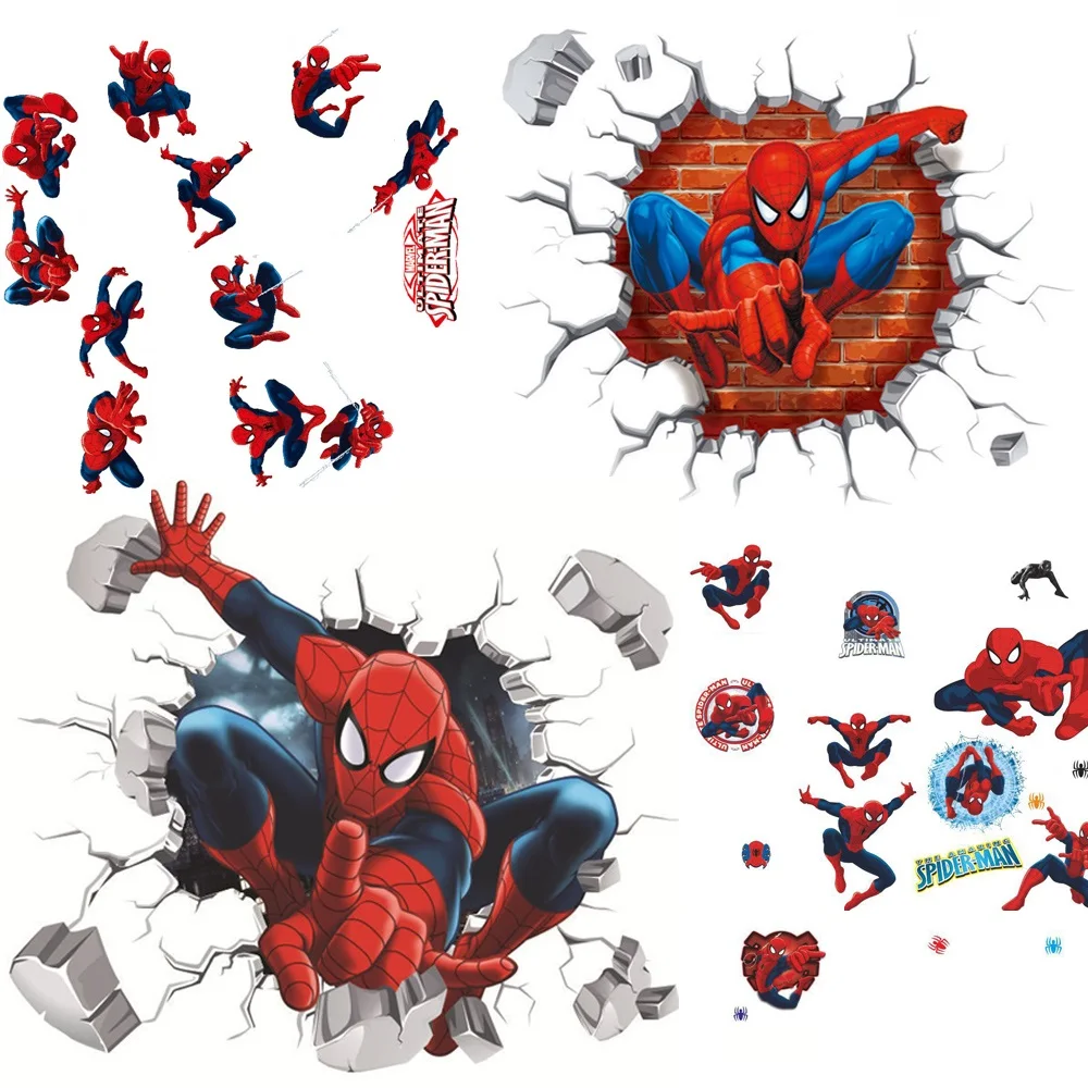 Pegatinas de pared de Superman y Spiderman, calcomanías 3D para decoración de habitación de niños, 45x60