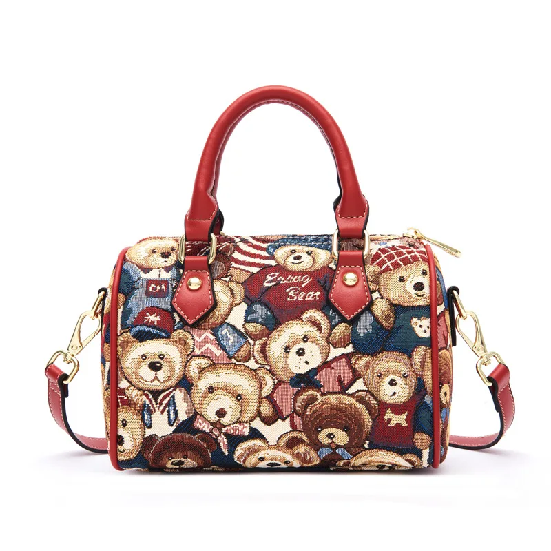 zoey The new Boston Canvas 2021 Women\'s Fashionable Cute Bear One-shouldered Crossspan Handbag