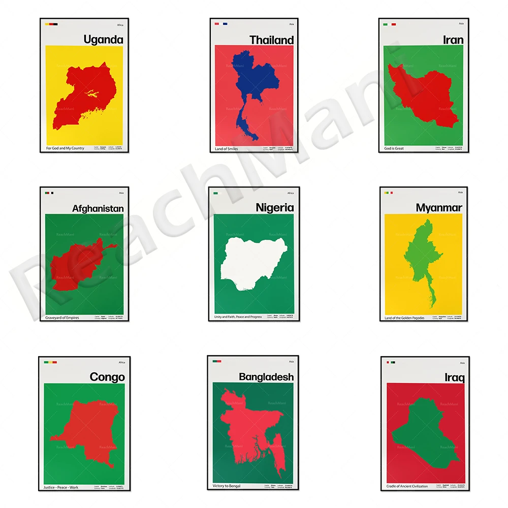 

Thailand, Afghanistan, Ethiopia, Nigeria, Bangladesh, Uganda, Iraq, Congo, Iran, Tehran, Myanmar map canvas print poster