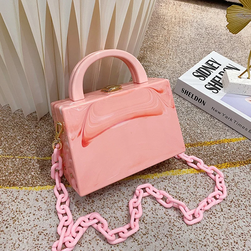 Acrylic Box Chain Shoulder Bag for Women Fashion Designer Purses and Handbags Party Clutch Evening Bag Female Crossbody Bag 2021