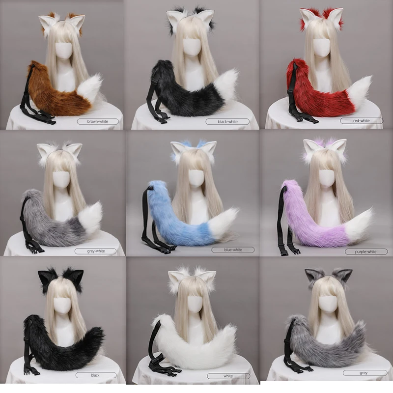 Plush Fox Tail Ears Anime Cosplay Sexy Woman Foxtail Headband Simulation Tail Lovely Lolita Headwear COSPLAY Props Halloween