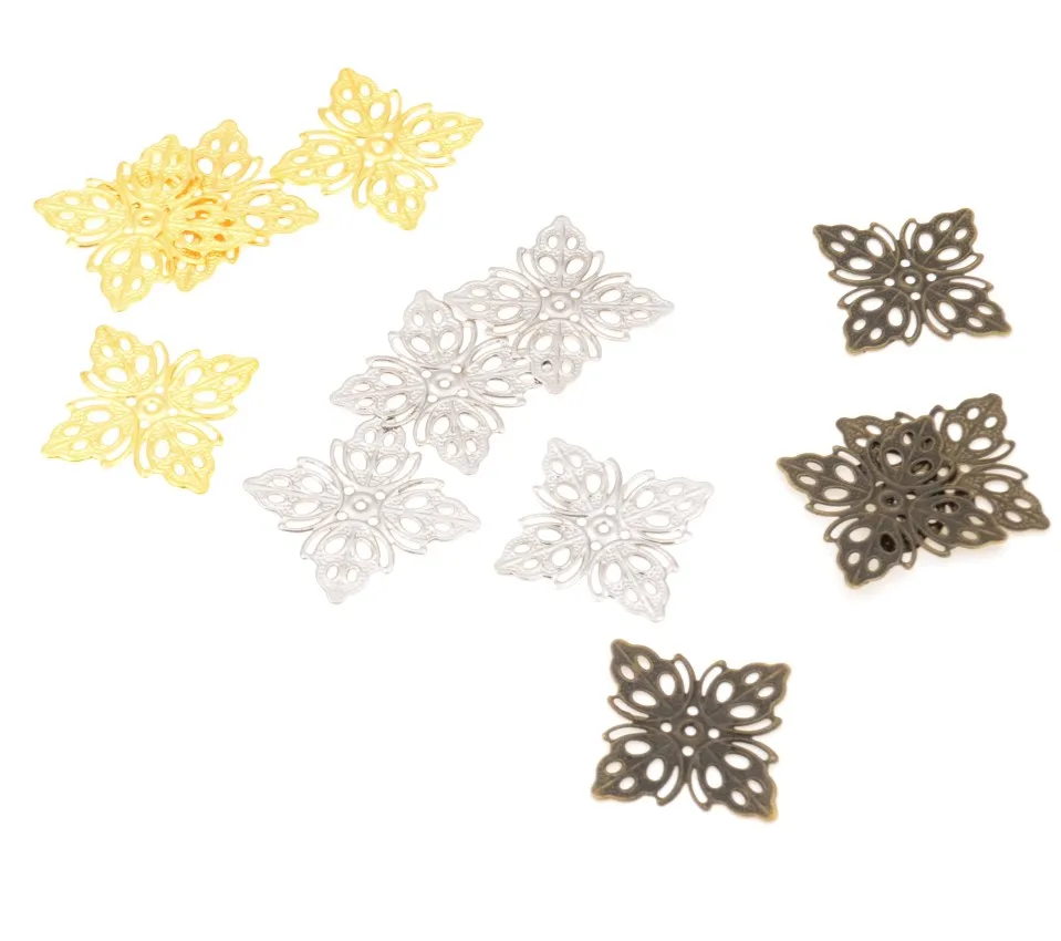 20Pcs Embellishment Findings Square Leaf Pattern Hollow Jewelry Findings DIY Connectors 25 x 25mm F1185