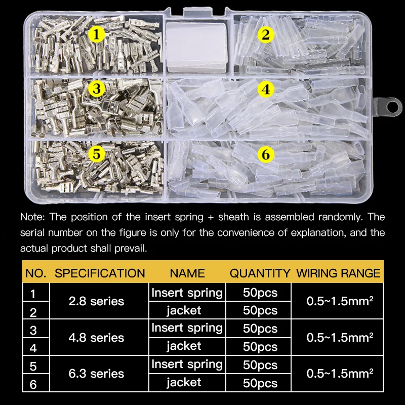 Terminales de crimpado de 300/2,8/4,8mm, conectores de cable eléctrico de sellado aislado, Kit surtido de conectores de Terminal de crimpado, 6,3 Uds.