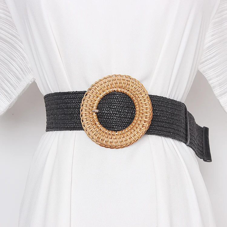 Women's runway fashion round buckle knitted Cummerbunds female Dress Corsets Waistband Belts decoration wide belt TB1549