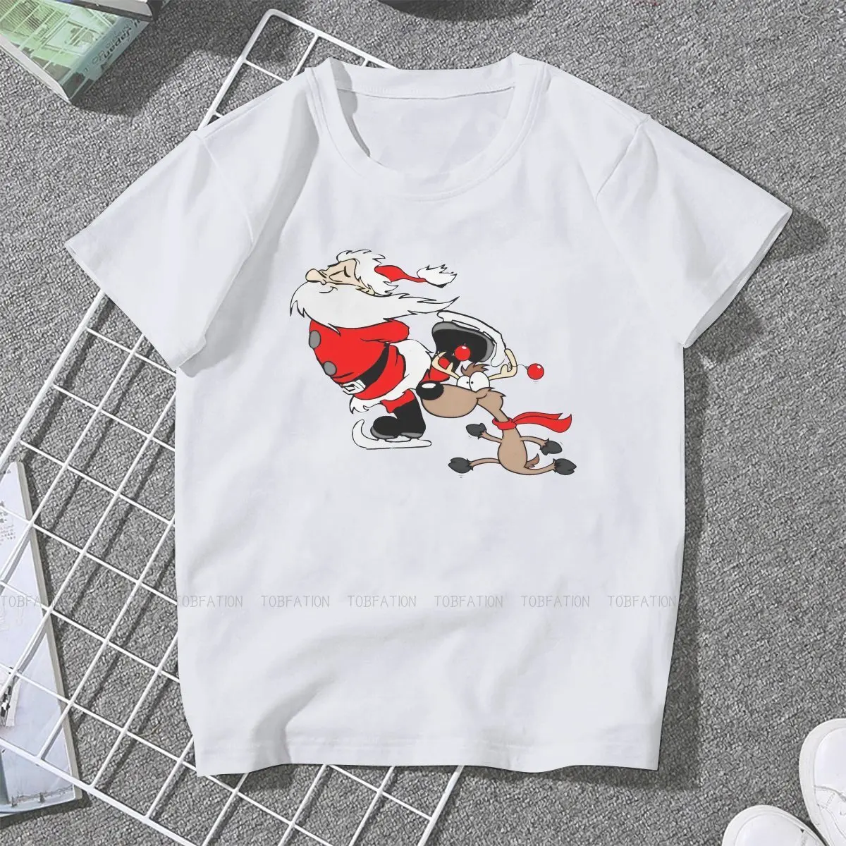 Santa Claus Ski Cute Girl Women T-Shirt Merry Christmas Happy New Year Blusas Harajuku Casual Short Sleeve Vintage Oversized Top