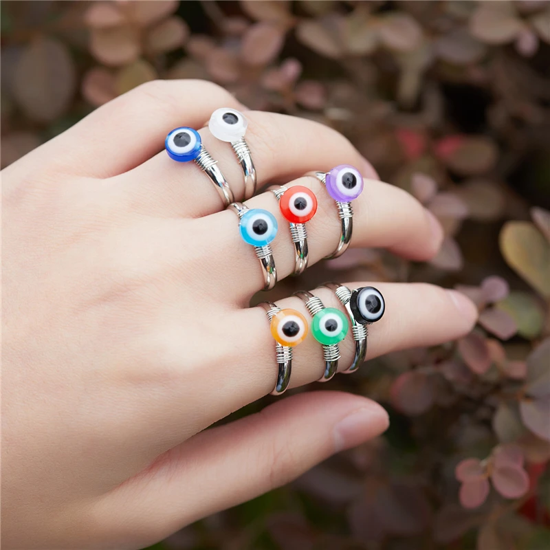 Color Evil Eye Rings Copper Wire Handmade Woven Nazar Boncuğu Adjustable Ring Blue Eye Jewelry for Women Men Gift