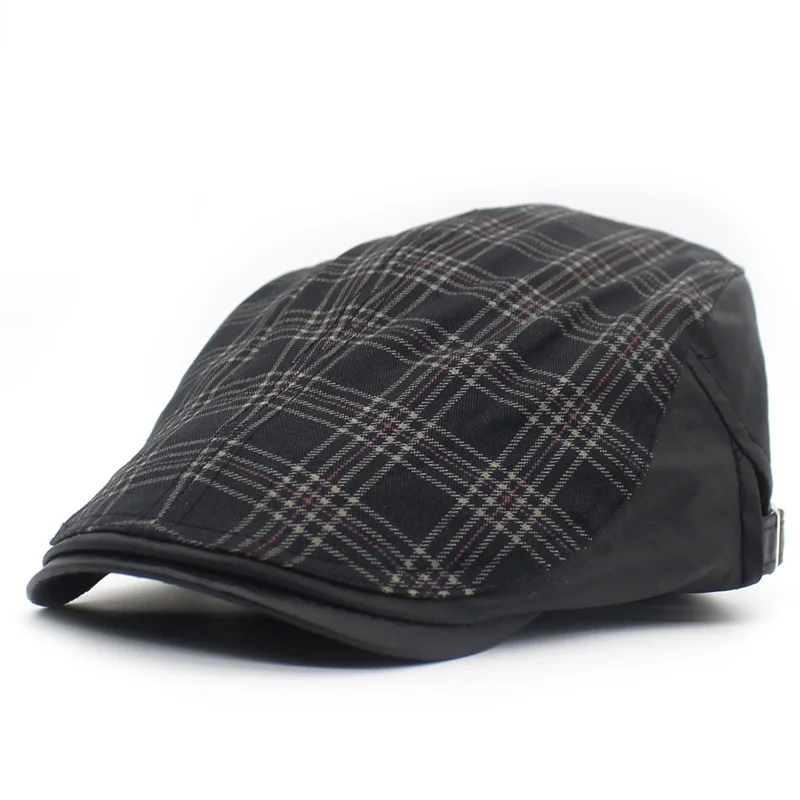 Spring Summer Plaid Newsboy Caps Men Cotton Flat Peaked Cap Women Painter Beret Hats 16